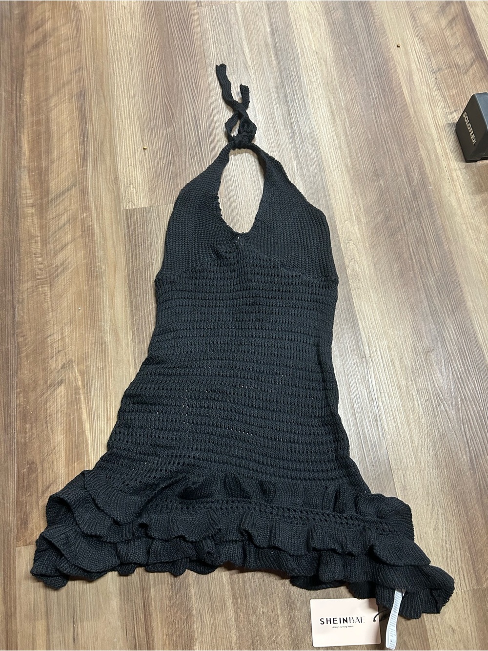 Black mini halter cover up dress